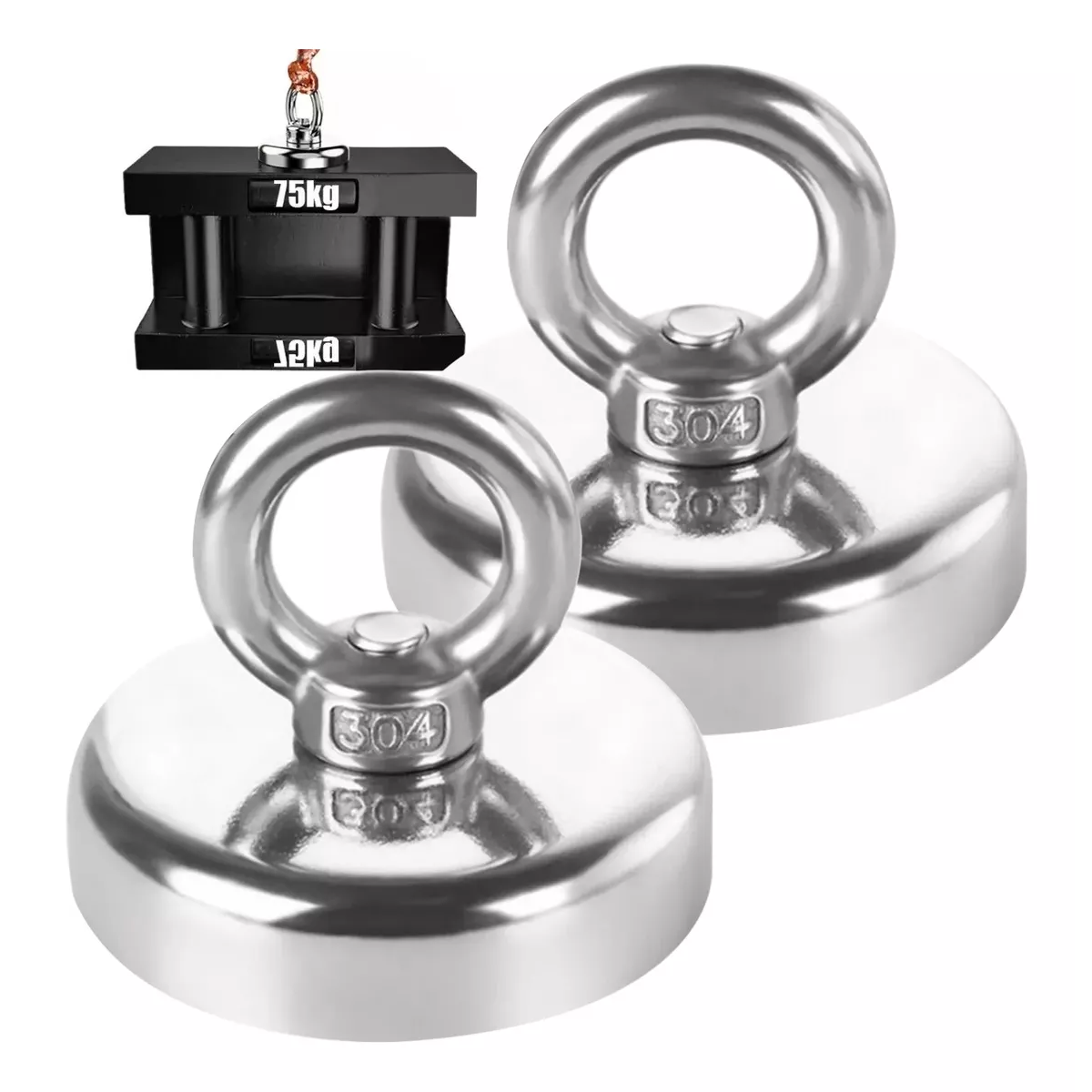 Par Imán Neodimio Gancho Pesca Mátales 5cm Diam X 5cm 75kg