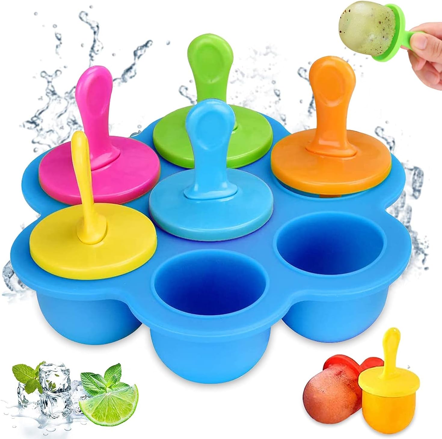 MOLDE PARA PALETAS HIELO GELATINA ECOMLAB 7 EN 1 SILICONA COLOR AZUL.