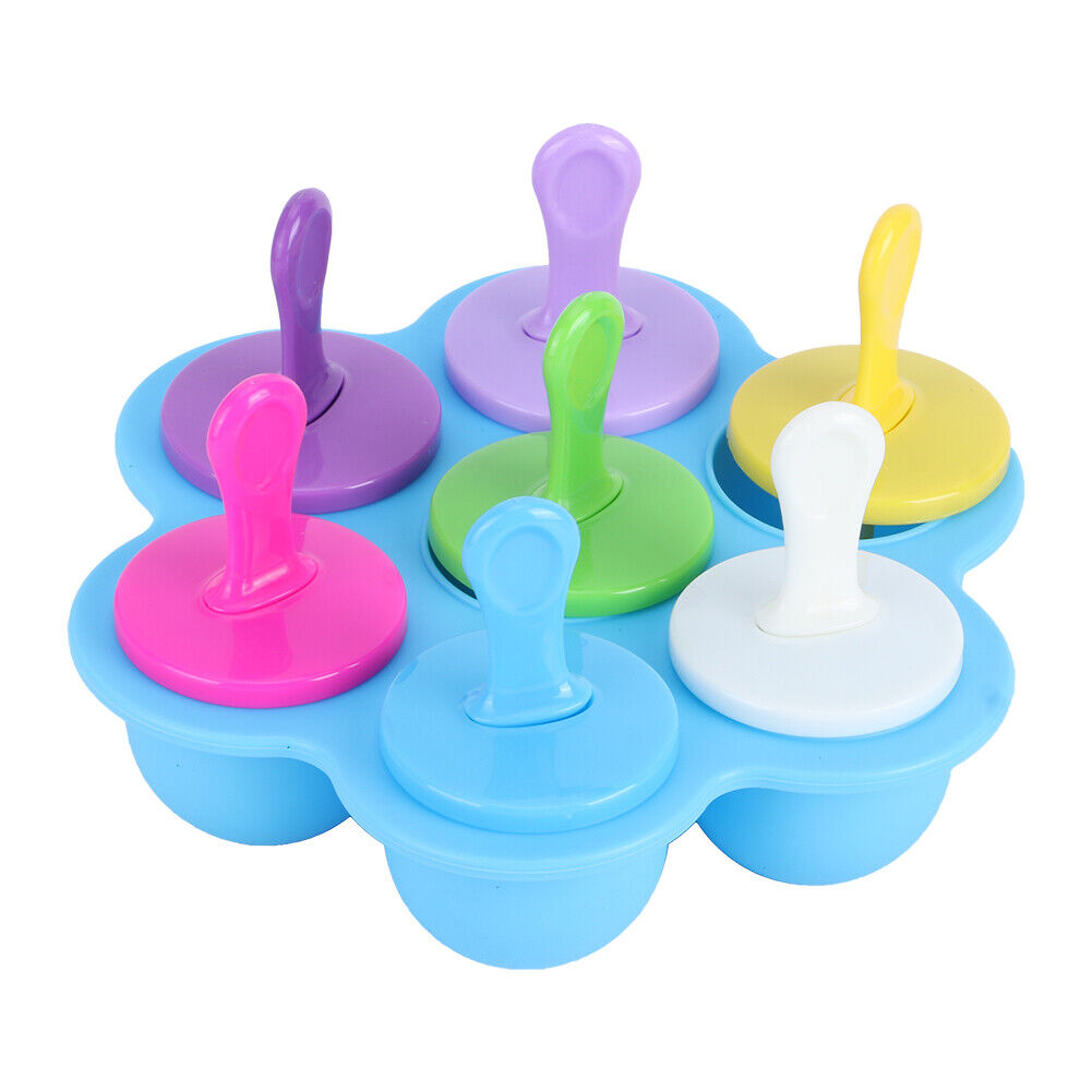 MOLDE PARA PALETAS HIELO GELATINA ECOMLAB 7 EN 1 SILICONA COLOR AZUL.