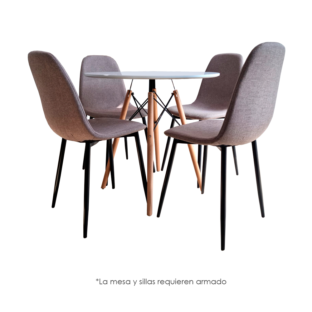 Mesa Comedor Redonda Oslo blanca con 4 sillas