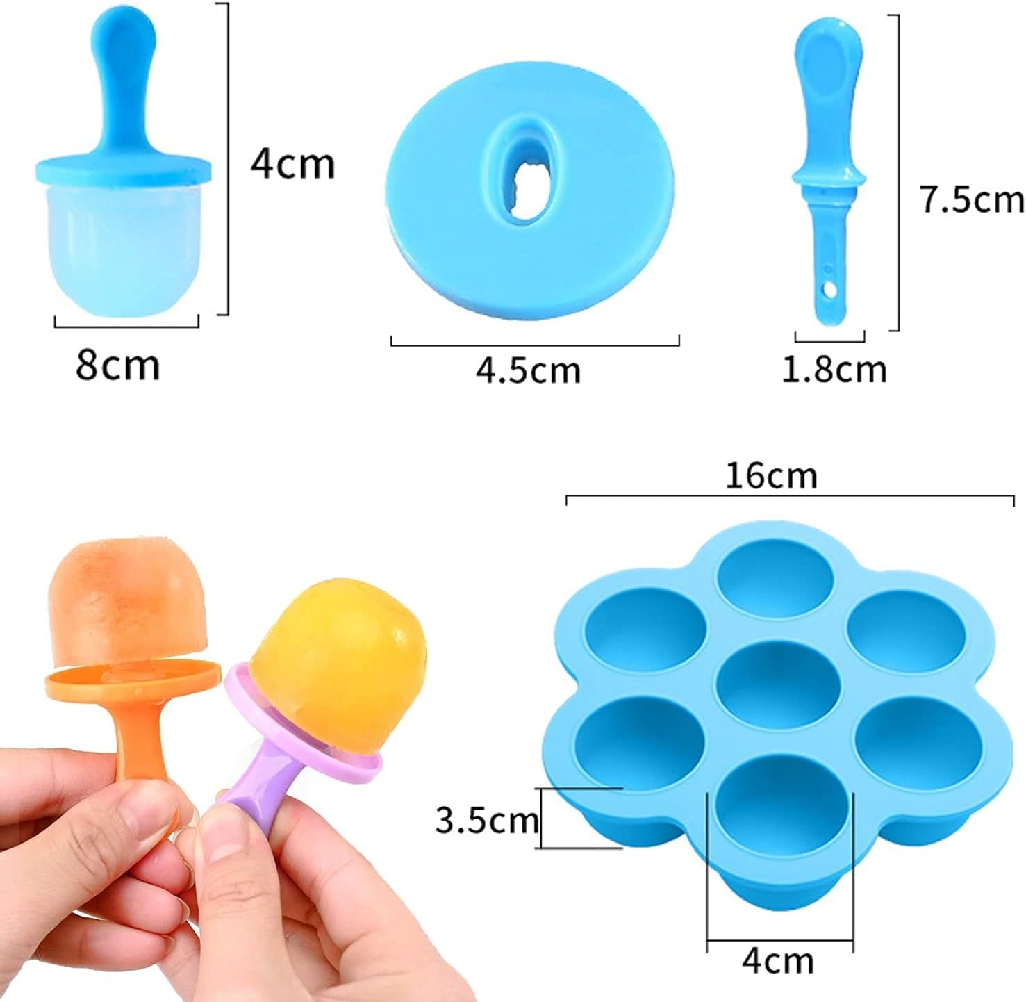 MOLDE PARA PALETAS HIELO GELATINA ECOMLAB 7 EN 1 SILICONA COLOR AZUL.