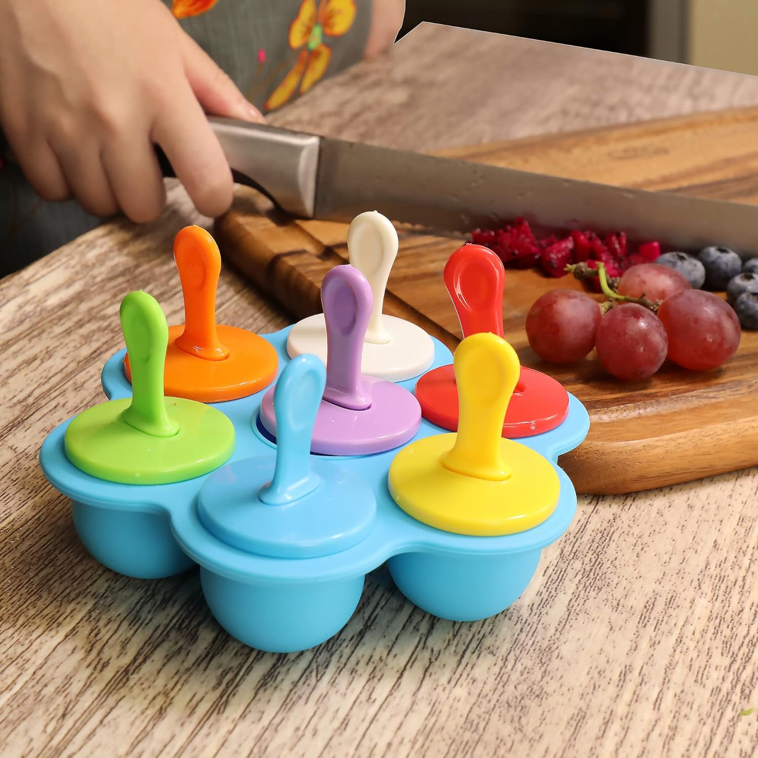 MOLDE PARA PALETAS HIELO GELATINA ECOMLAB 7 EN 1 SILICONA COLOR AZUL.