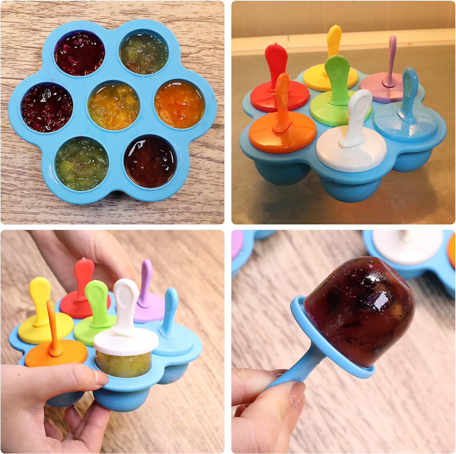 MOLDE PARA PALETAS HIELO GELATINA ECOMLAB 7 EN 1 SILICONA COLOR AZUL.