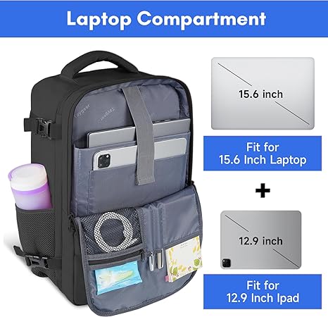 Mochila de Viaje para Computadora Portátil, Maleta de Viaje Aprobada por Avión para Hombres y Mujeres con Puerto de Carga USB, Bolsa de Equipaje de 35 L Aprobada por la TSA de 15,6 Pulgadas, Negro