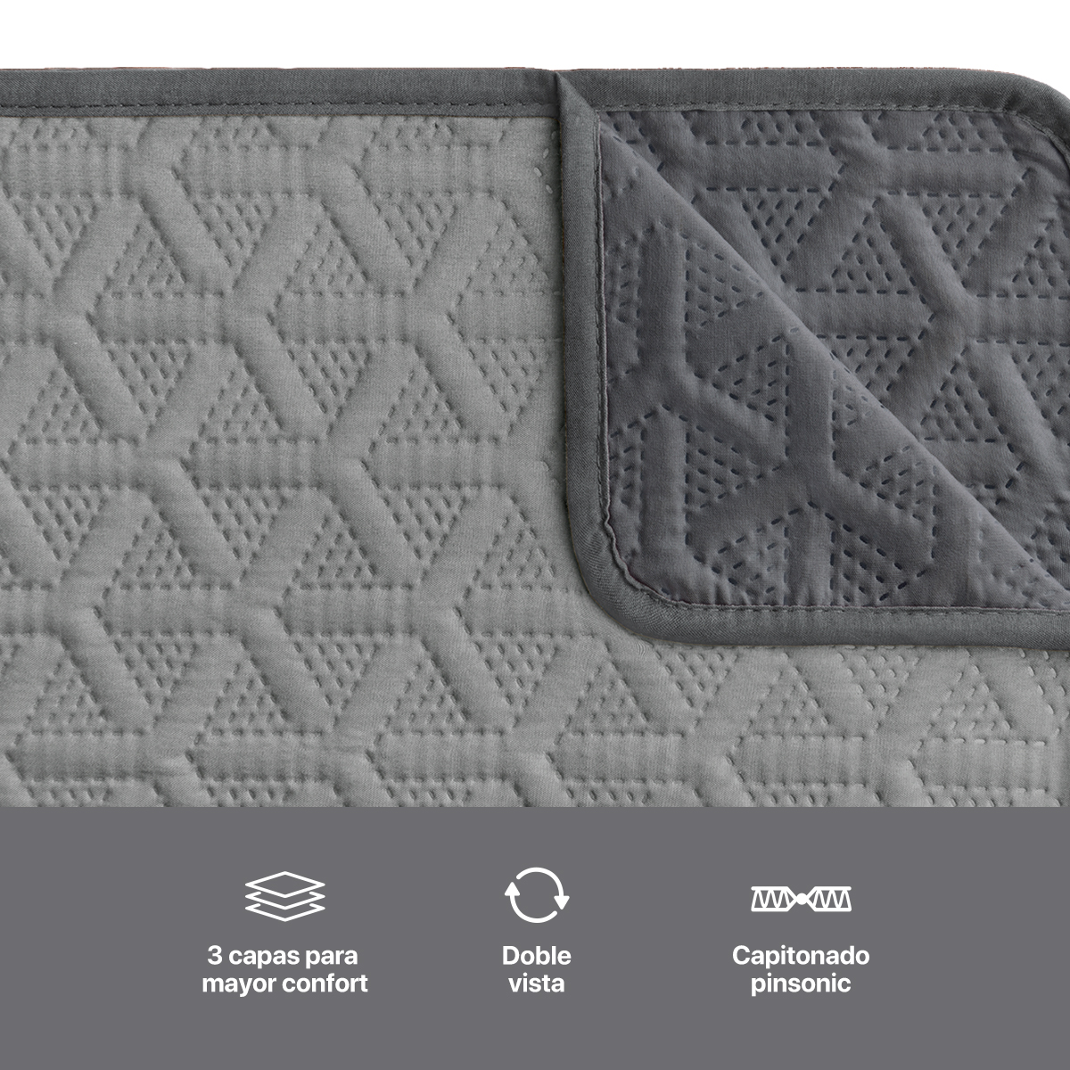 Protector Cubre Sala Doble Vista - 3 Pzas - Gris / Gris Oxford REAL TEXTIL