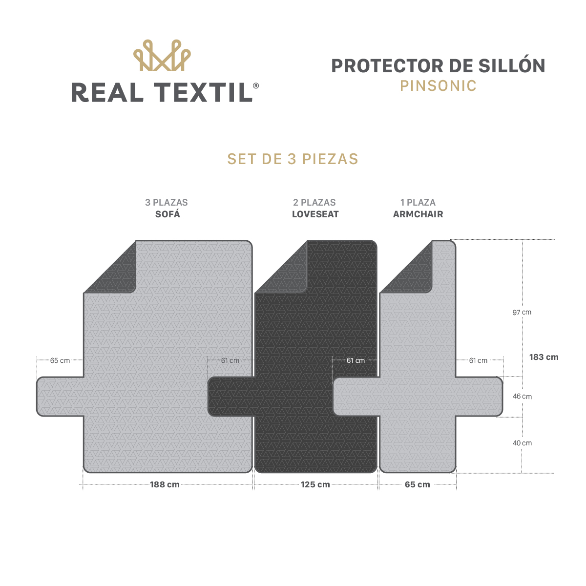 Protector Cubre Sala Doble Vista - 3 Pzas - Mostaza / Café REAL TEXTIL.