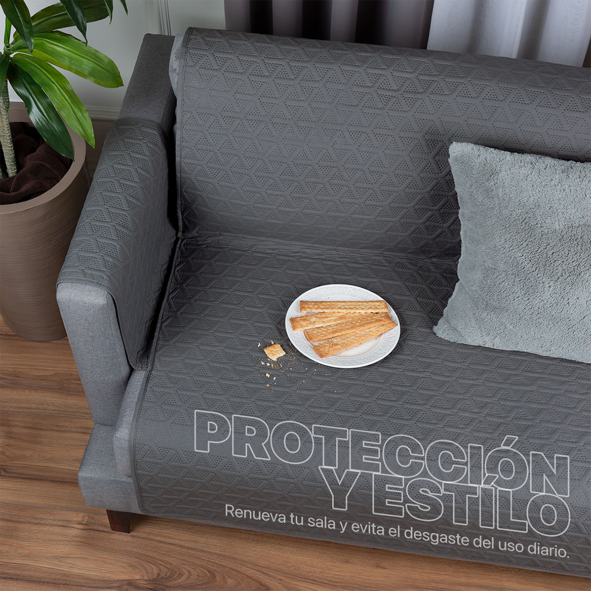 Protector Cubre Sala Doble Vista - 3 Pzas - Gris / Gris Oxford REAL TEXTIL