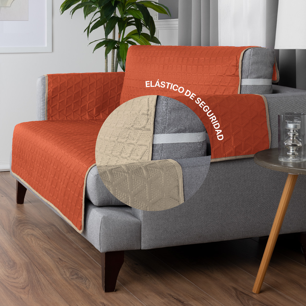 Protector Cubre Sala Doble Vista - 3 Pzas - Naranja / Khaki REAL TEXTIL.