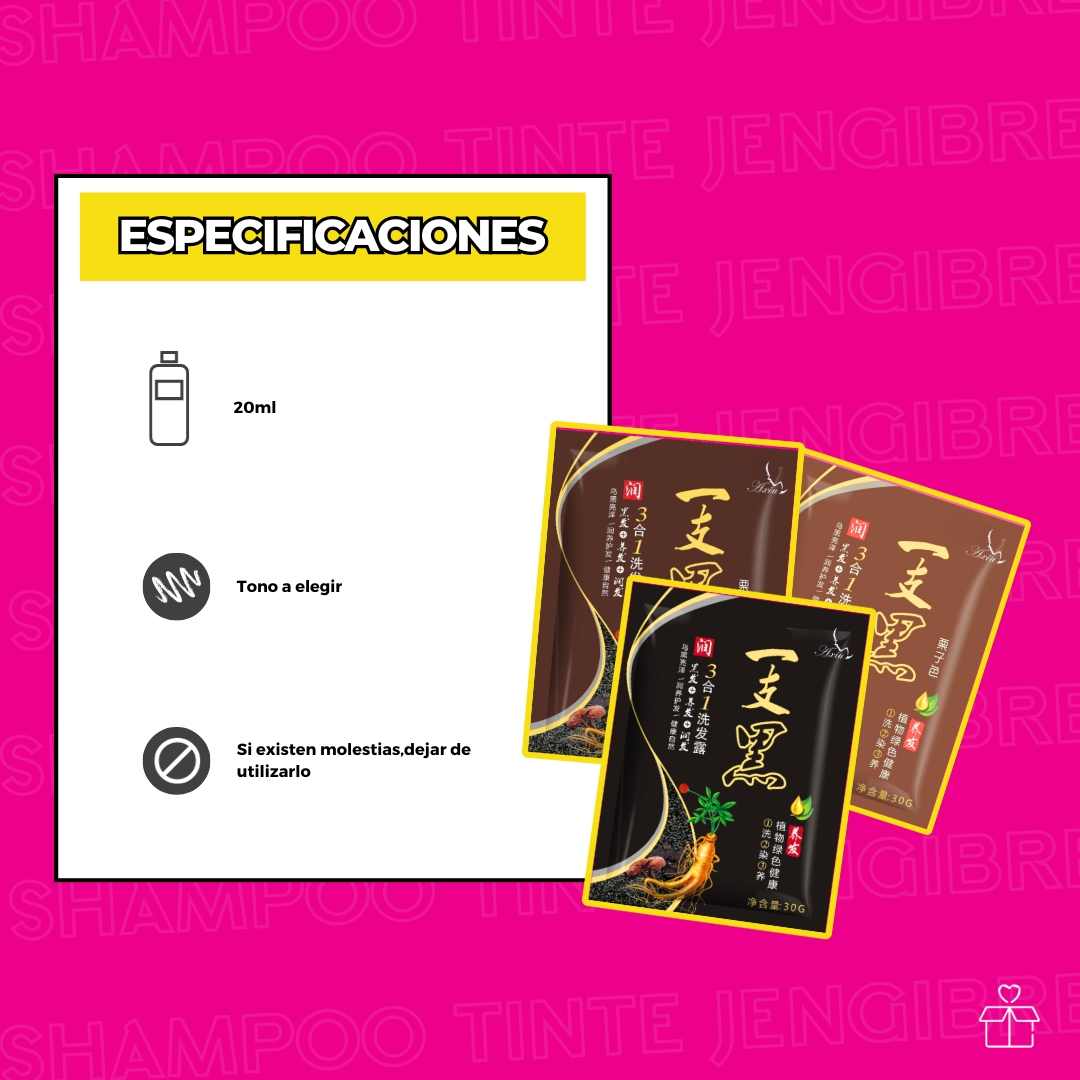 10 Shampoo Tinte Instantaneo de Jengibre Tono Negro.