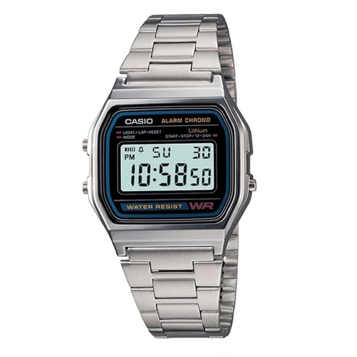 Reloj Casio Digital Retro Unisex 33mm, pulsera de Acero Inoxidable A158WA-1