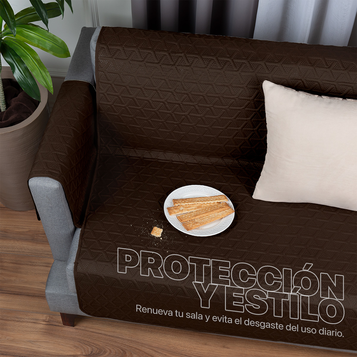 Protector Cubre Sala Doble Vista - 3 Pzas - Mostaza / Café REAL TEXTIL.