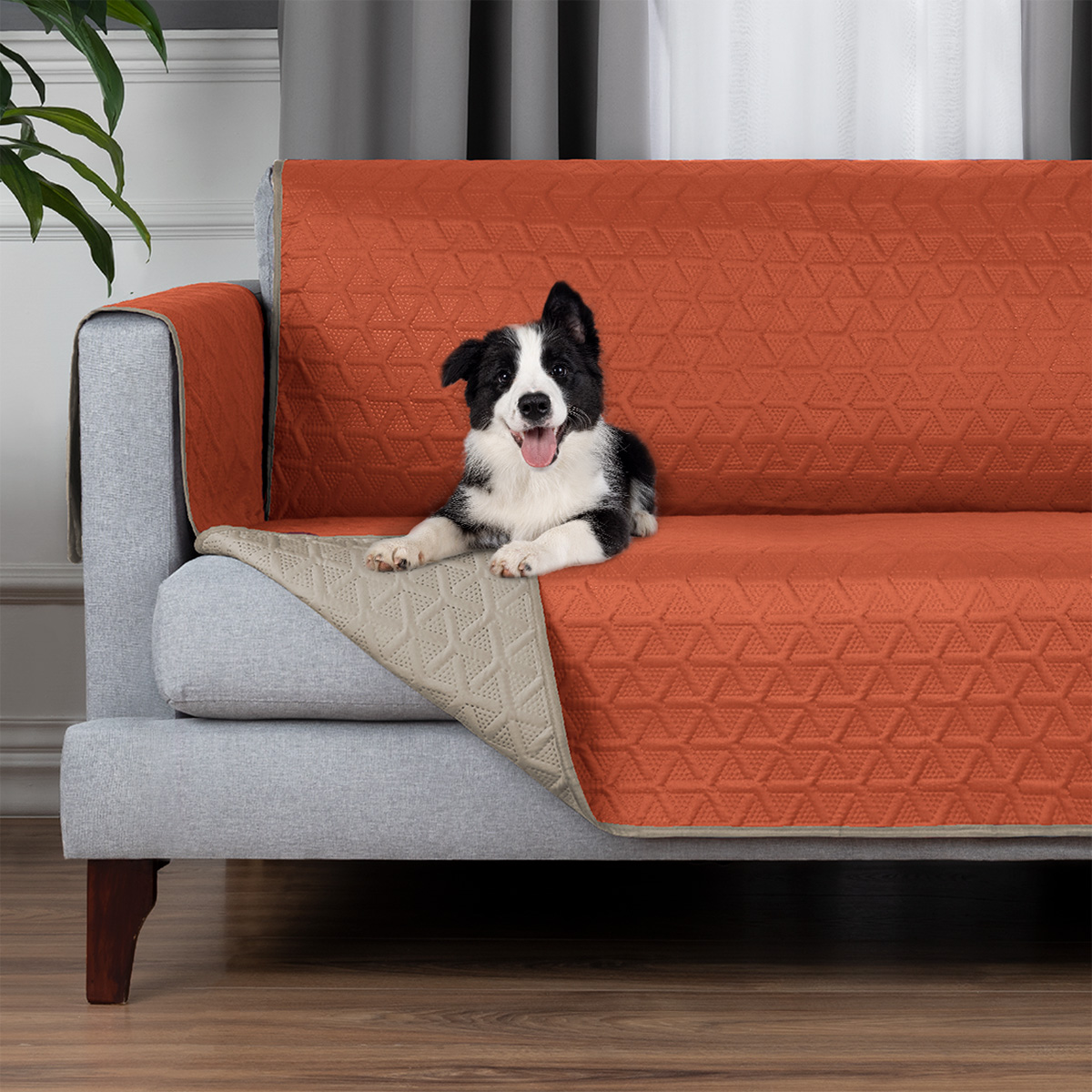 Protector Cubre Sala Doble Vista - 3 Pzas - Naranja / Khaki REAL TEXTIL.