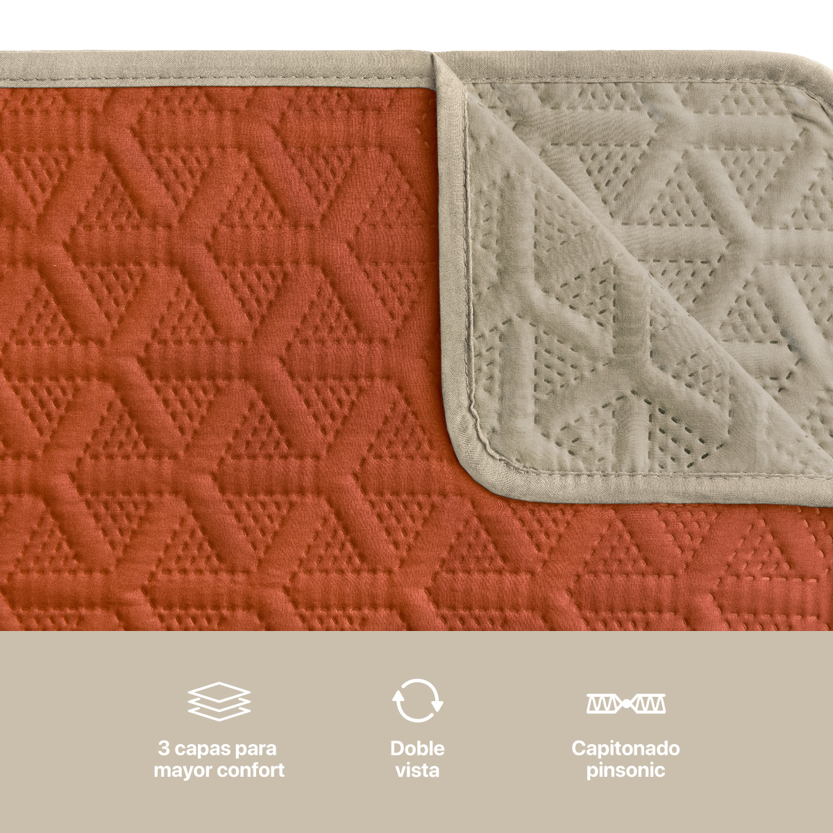 Protector Cubre Sala Doble Vista - 3 Pzas - Naranja / Khaki REAL TEXTIL.