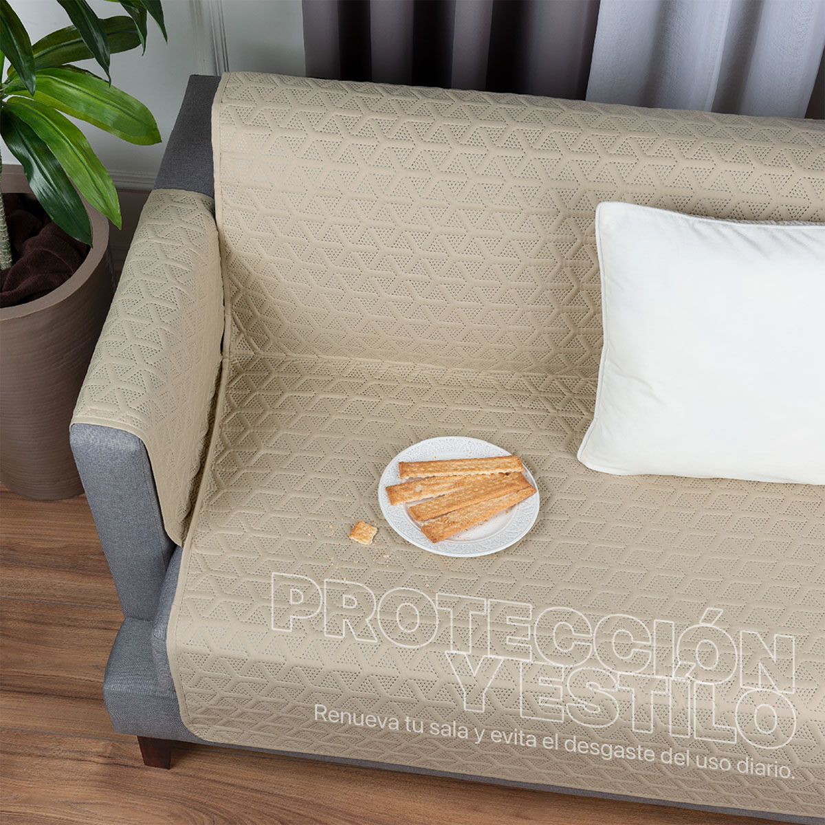 Protector Cubre Sala Doble Vista - 3 Pzas - Naranja / Khaki REAL TEXTIL.