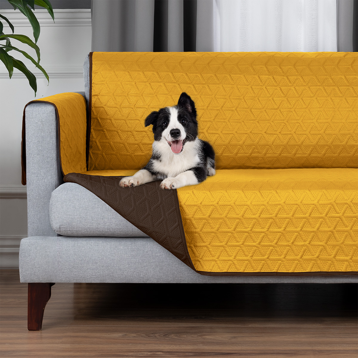 Protector Cubre Sala Doble Vista Pzas Mostaza Café REAL