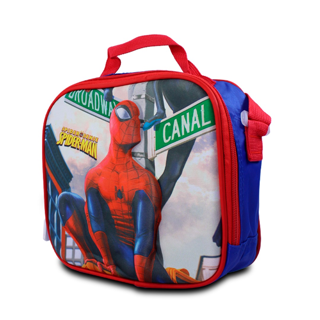  Kit Escolar Mochila Azul Lonchera Y Lapicera De Spider Men Para Niños