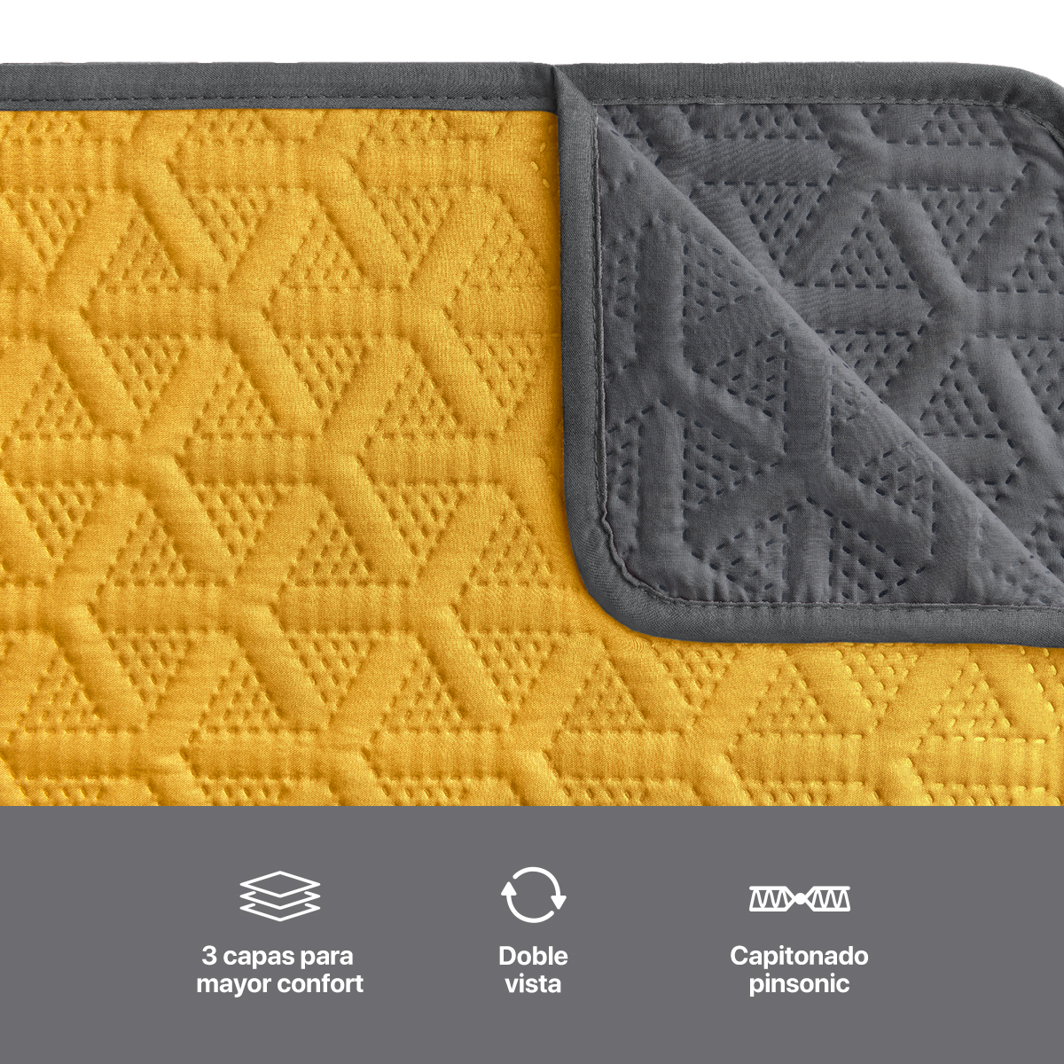 Protector Cubre Sala Doble Vista - 3 Pzas - Amarillo / Gris REAL TEXTIL.