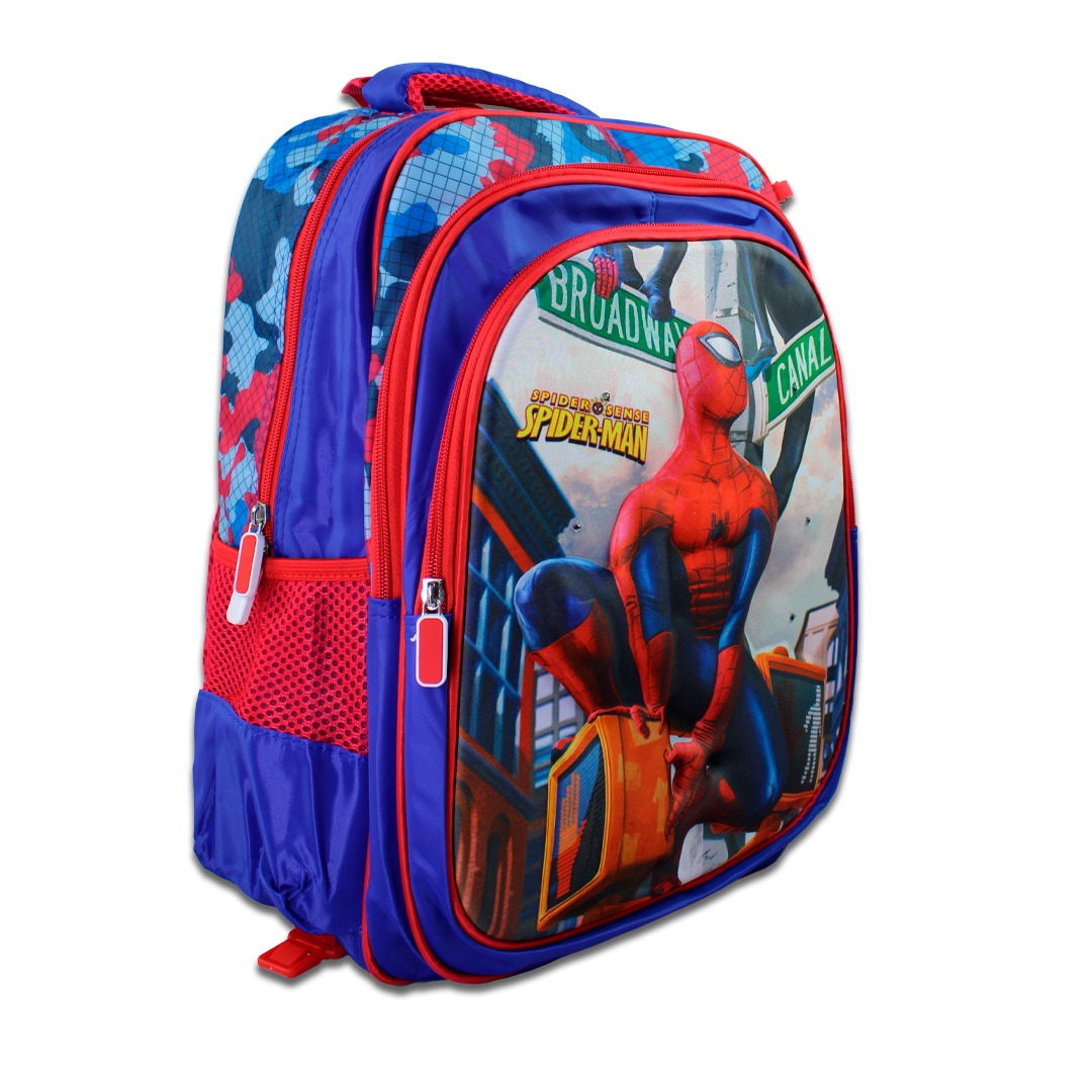  Kit Escolar Mochila Azul Lonchera Y Lapicera De Spider Men Para Niños