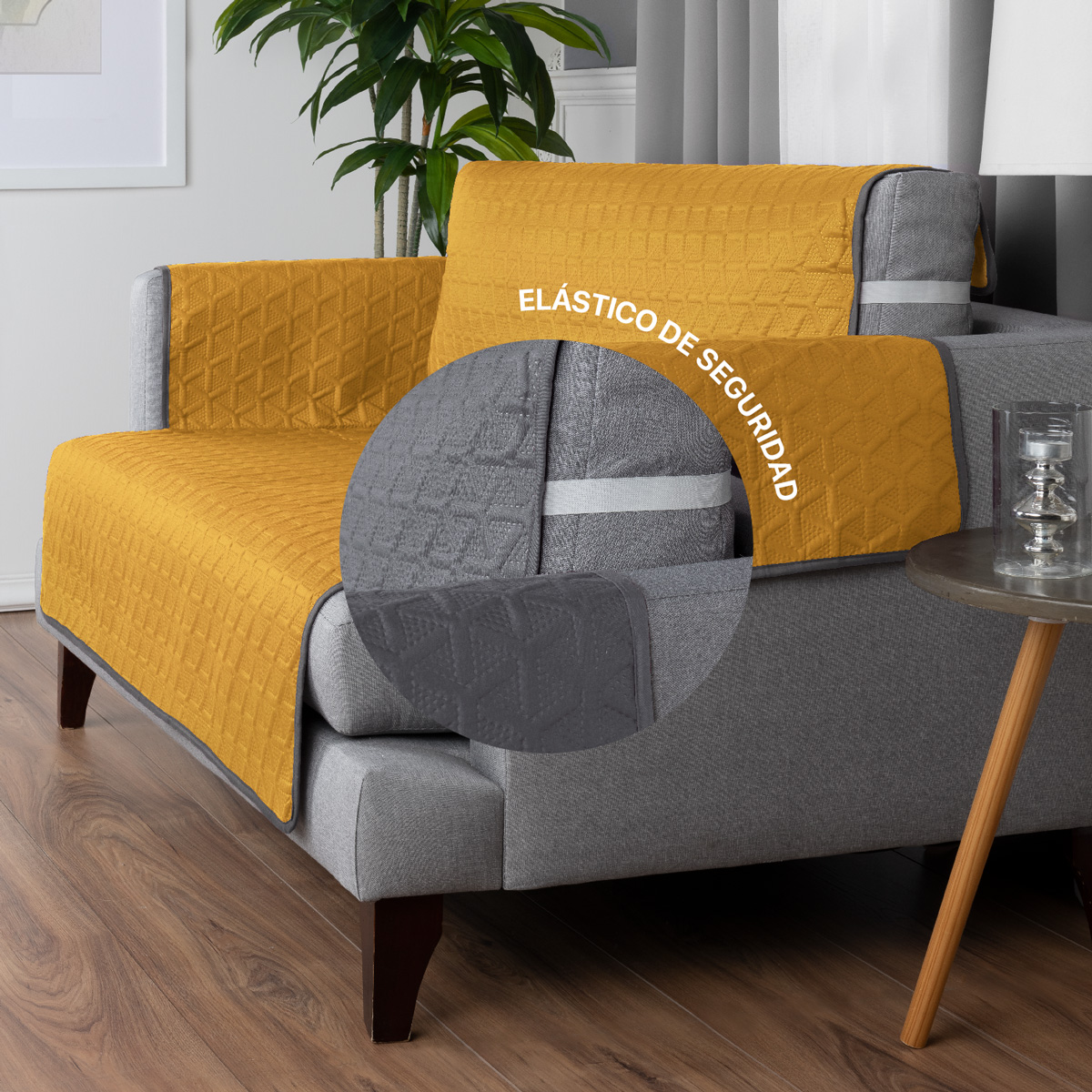 Protector Cubre Sala Doble Vista - 3 Pzas - Amarillo / Gris REAL TEXTIL.