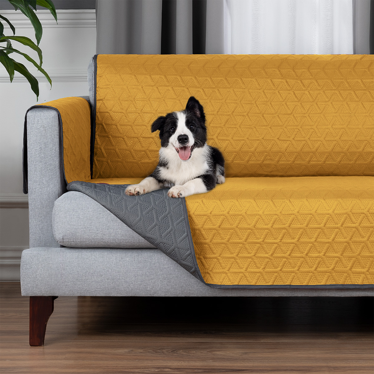 Protector Cubre Sala Doble Vista - 3 Pzas - Amarillo / Gris REAL TEXTIL.