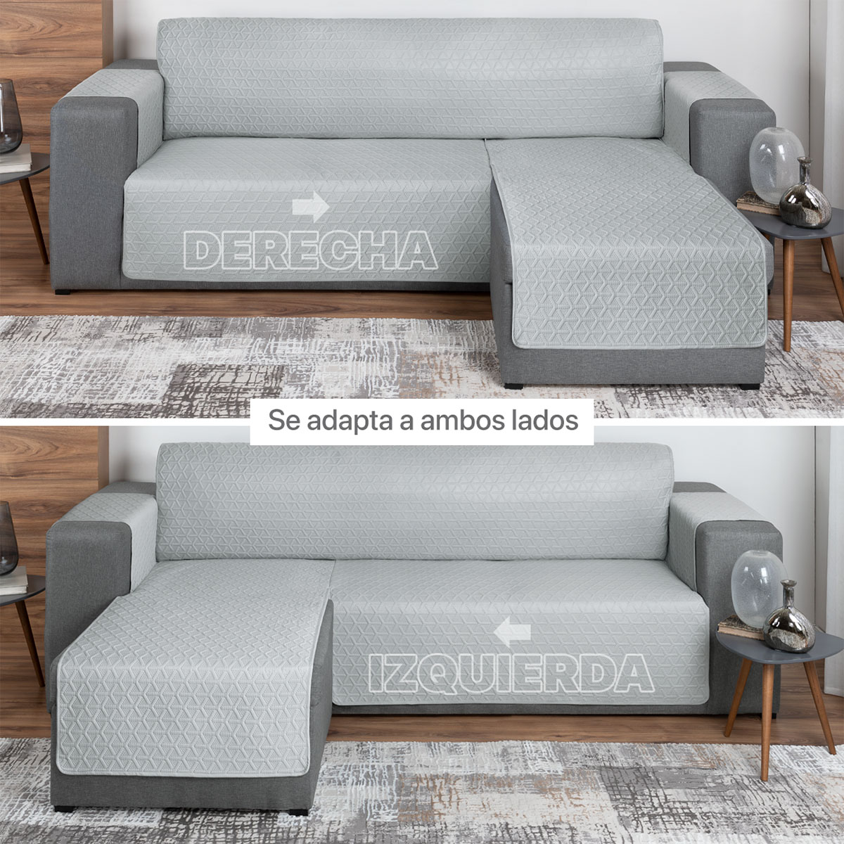 Protector Cubre Sala Funda Sofá En Forma De L Gris claro REAL TEXTIL