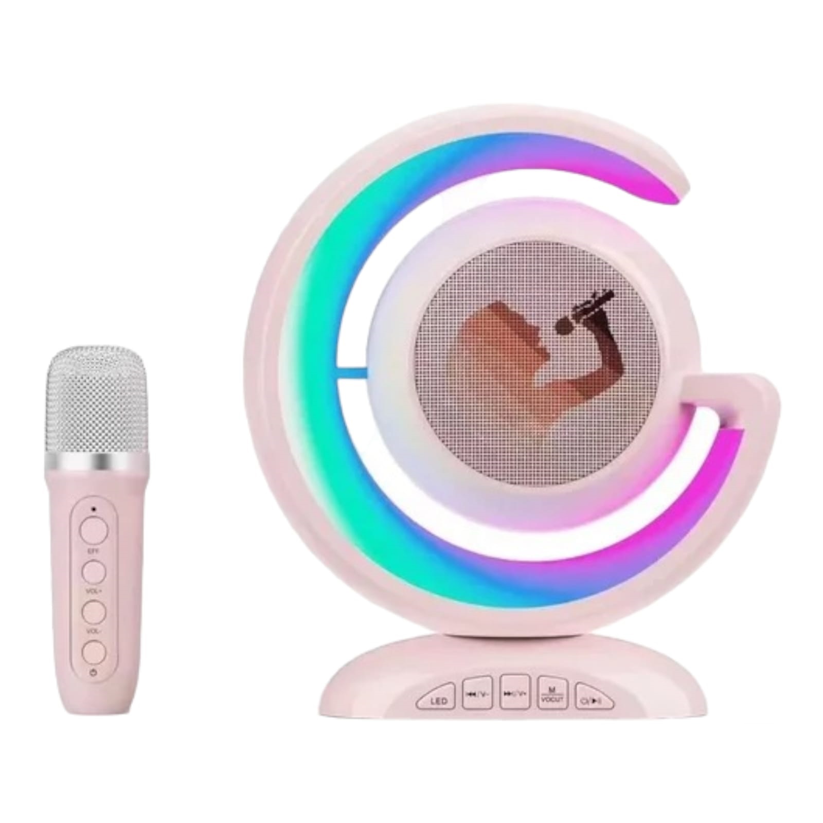 Bocina Karaoke Inalámbrica con Lámpara y Micrófono (Rosa)