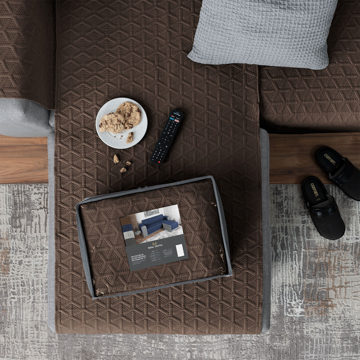 Protector Cubre Sala Funda Sofá En Forma De L Café REAL TEXTIL