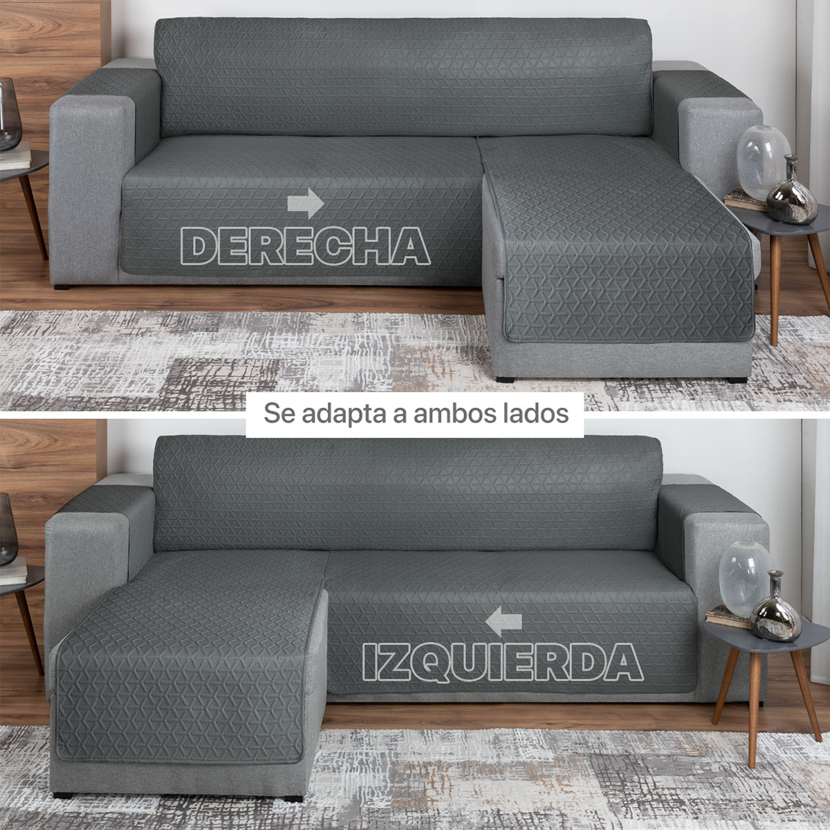 Protector Cubre Sala Funda Sofá En Forma De L Gris oscuro REAL TEXTIL.