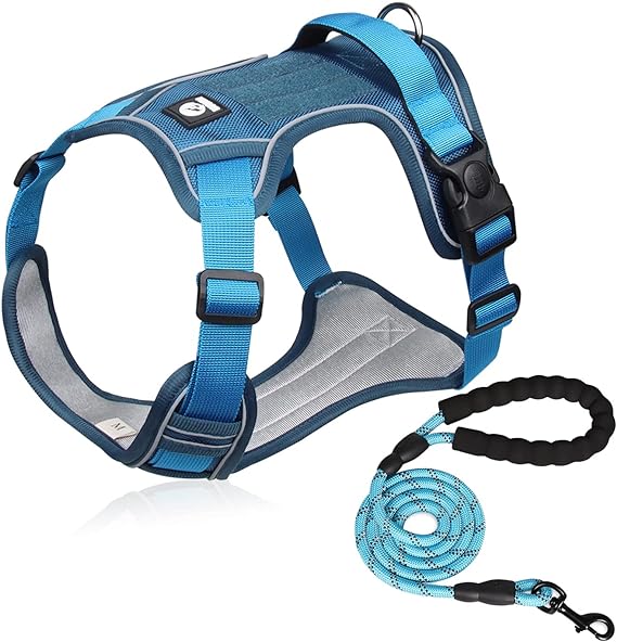 MESVIER Arnés para Perro Mediano Grande Pequeño con Correa 1.5m, Pechera para Perro Ajustable Reflectante Transpirable, Arneses para Perro Sin Tirones para Caminar Viajar Entrenar Perros Accesorios