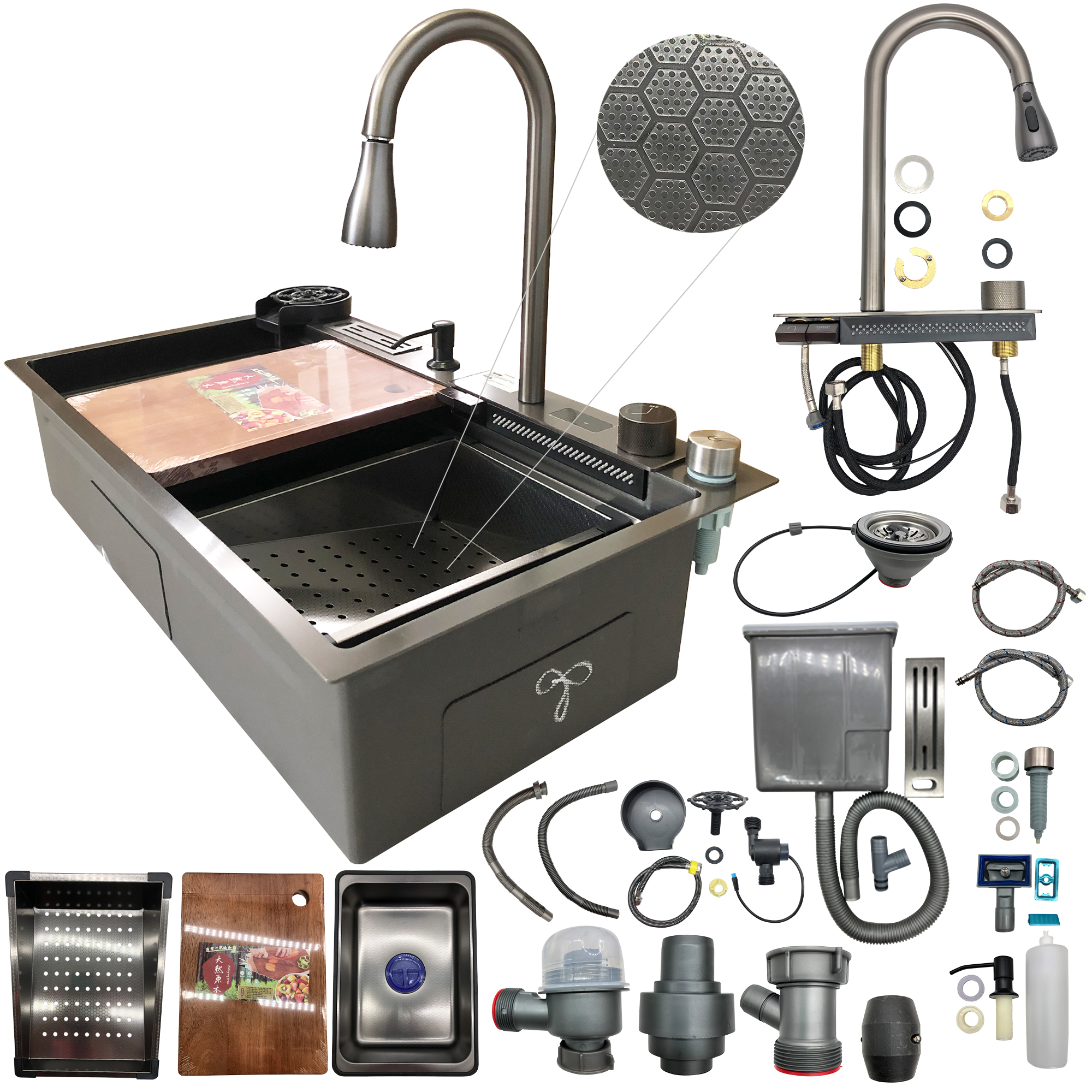 Tarja para Cocina Fregadero Con Cascada Led Acero Inoxidable Homely Elegance 80cm X 46cm X 20cm.