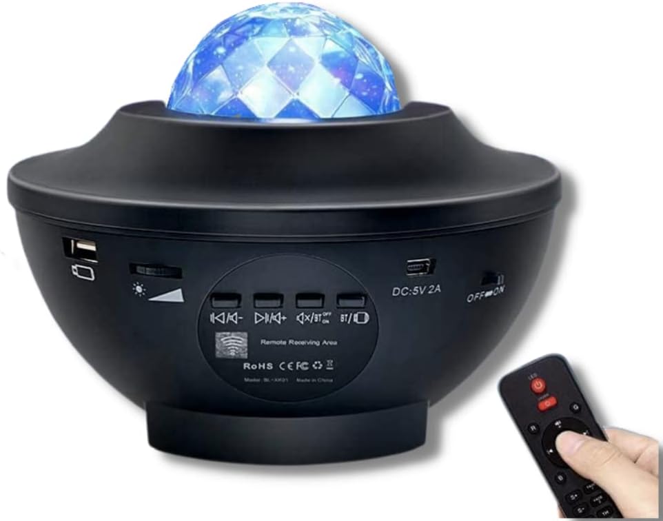 Lámpara con Proyector de Estrellas LED y Altavoz de Música (Negro)