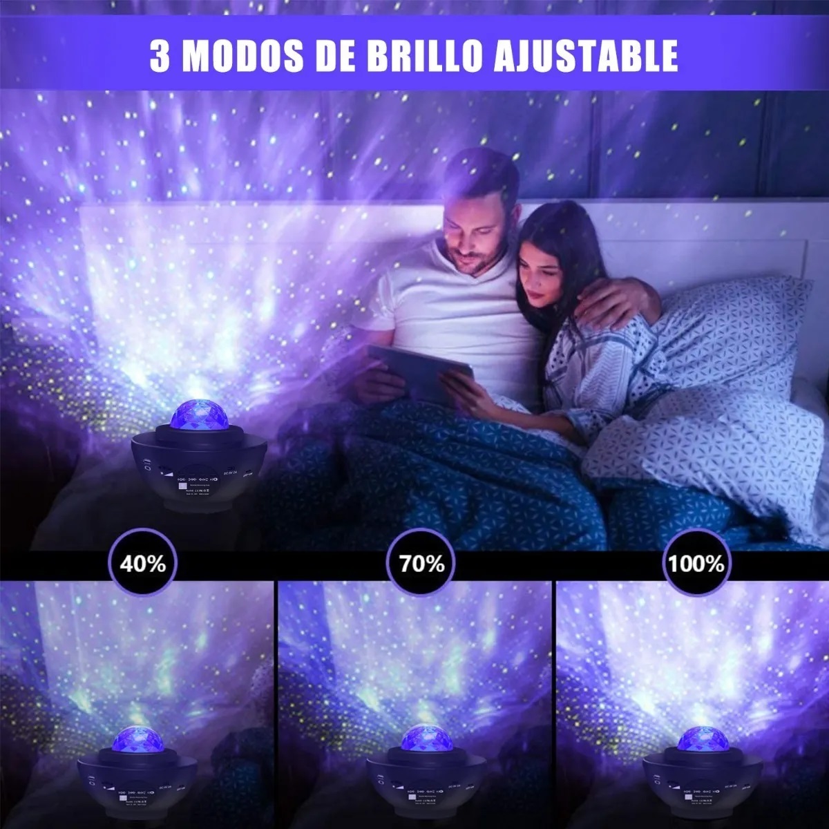 Lámpara con Proyector de Estrellas LED y Altavoz de Música (Negro)