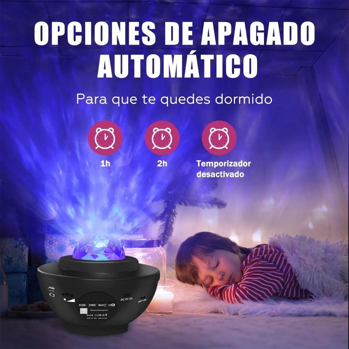 Lámpara con Proyector de Estrellas LED y Altavoz de Música (Negro)