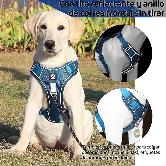 MESVIER Arnés para Perro Mediano Grande Pequeño con Correa 1.5m, Pechera para Perro Ajustable Reflectante Transpirable, Arneses para Perro Sin Tirones para Caminar Viajar Entrenar Perros Accesorios