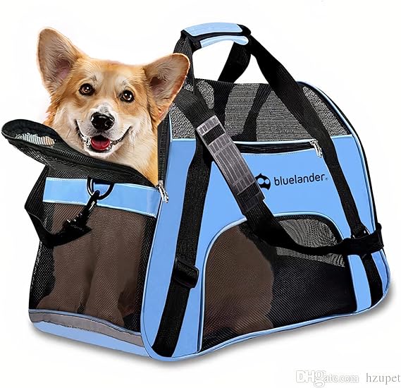 Bluelander Transportadora para Perro y Gato, Razas Pequeñas, Plegable con Cierre, Cómoda y Resistente, Incluye Correa para Hombro, Mochila Transportadora de Perro, Gato, Amplia Base Acolchada (Azul).