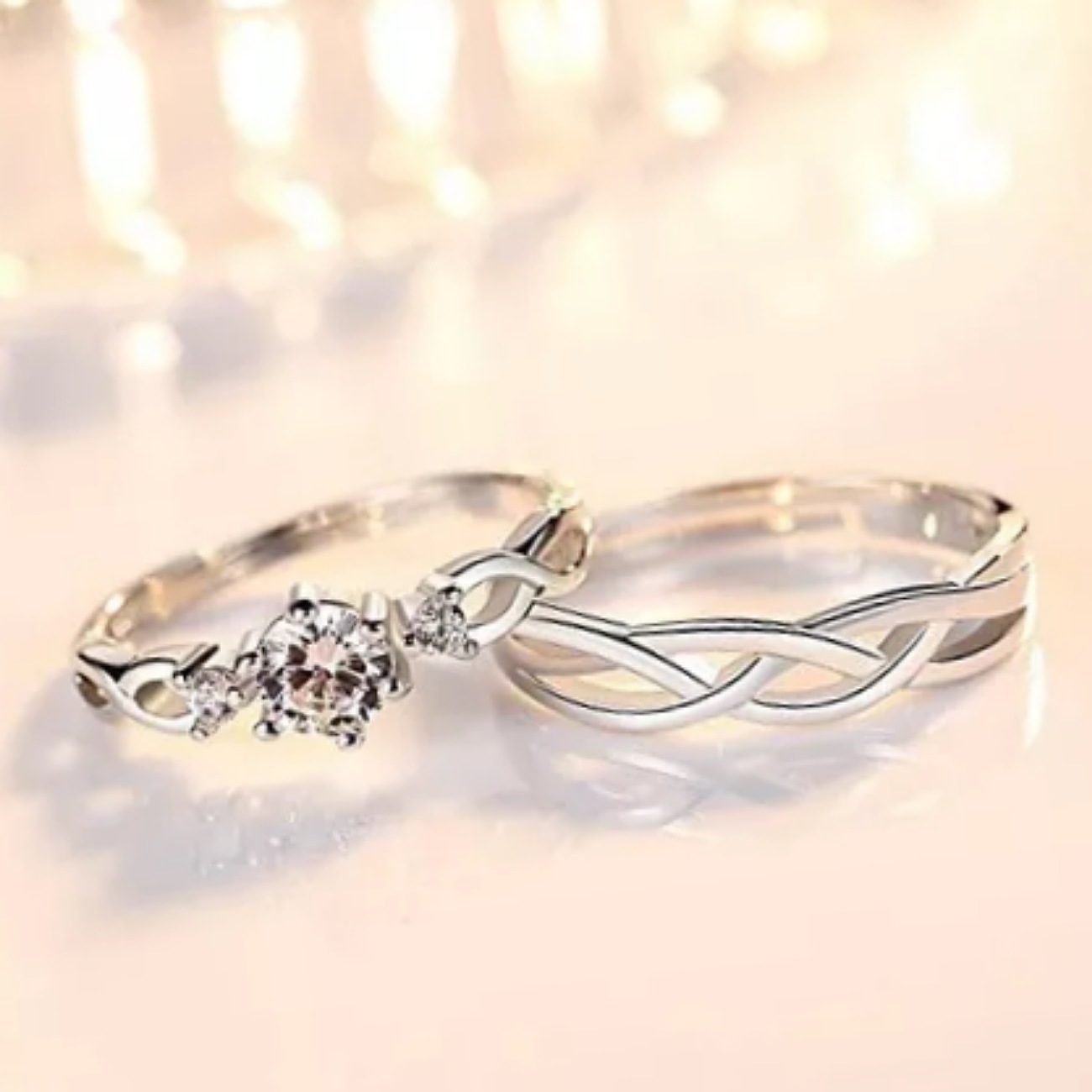 2 Anillos Promesa Plata Fina 925 Moderno Parejas Compromiso