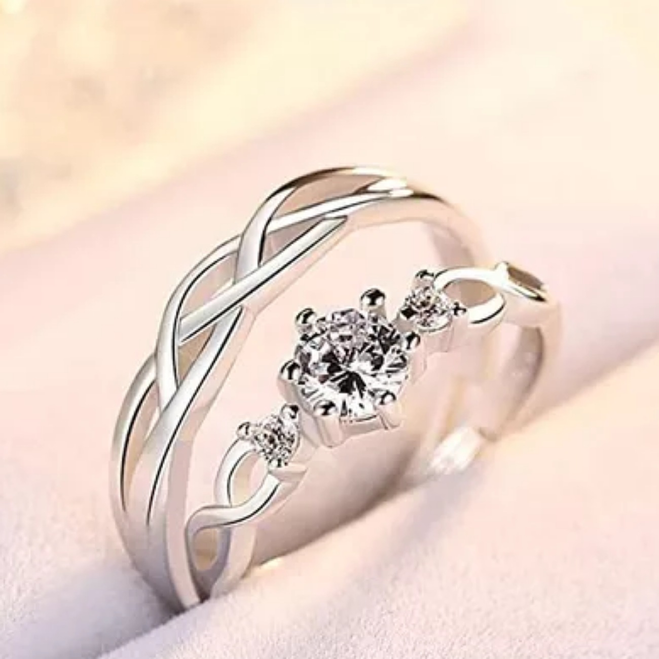 2 Anillos Promesa Plata Fina 925 Moderno Parejas Compromiso