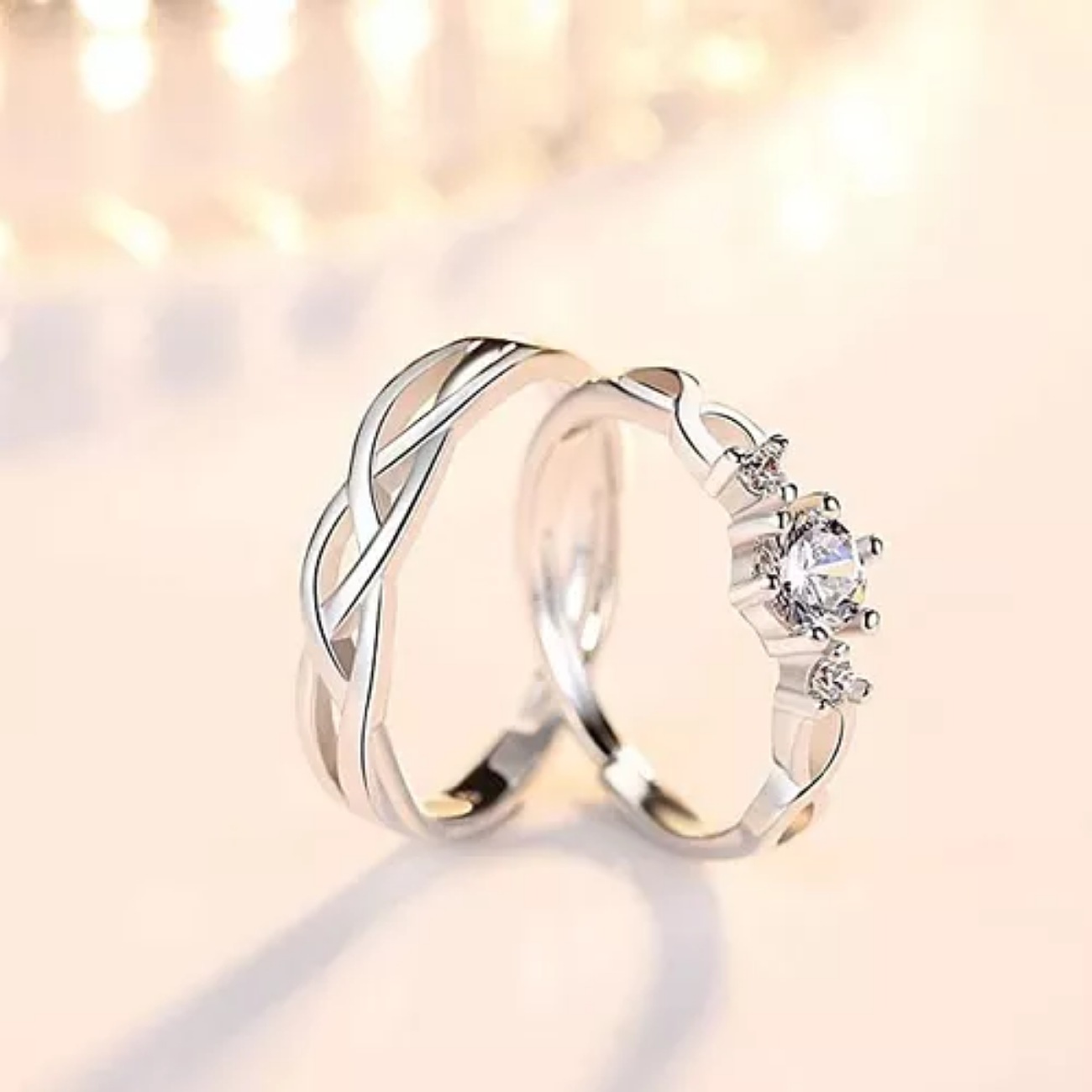 2 Anillos Promesa Plata Fina 925 Moderno Parejas Compromiso