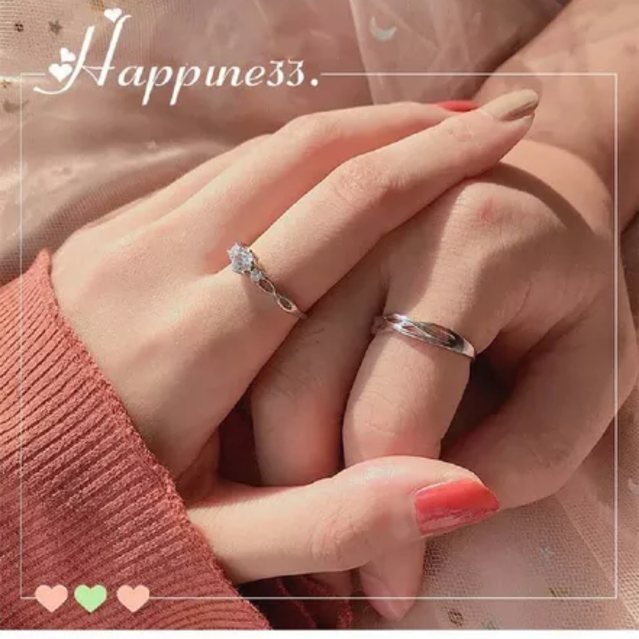 2 Anillos Promesa Plata Fina 925 Moderno Parejas Compromiso