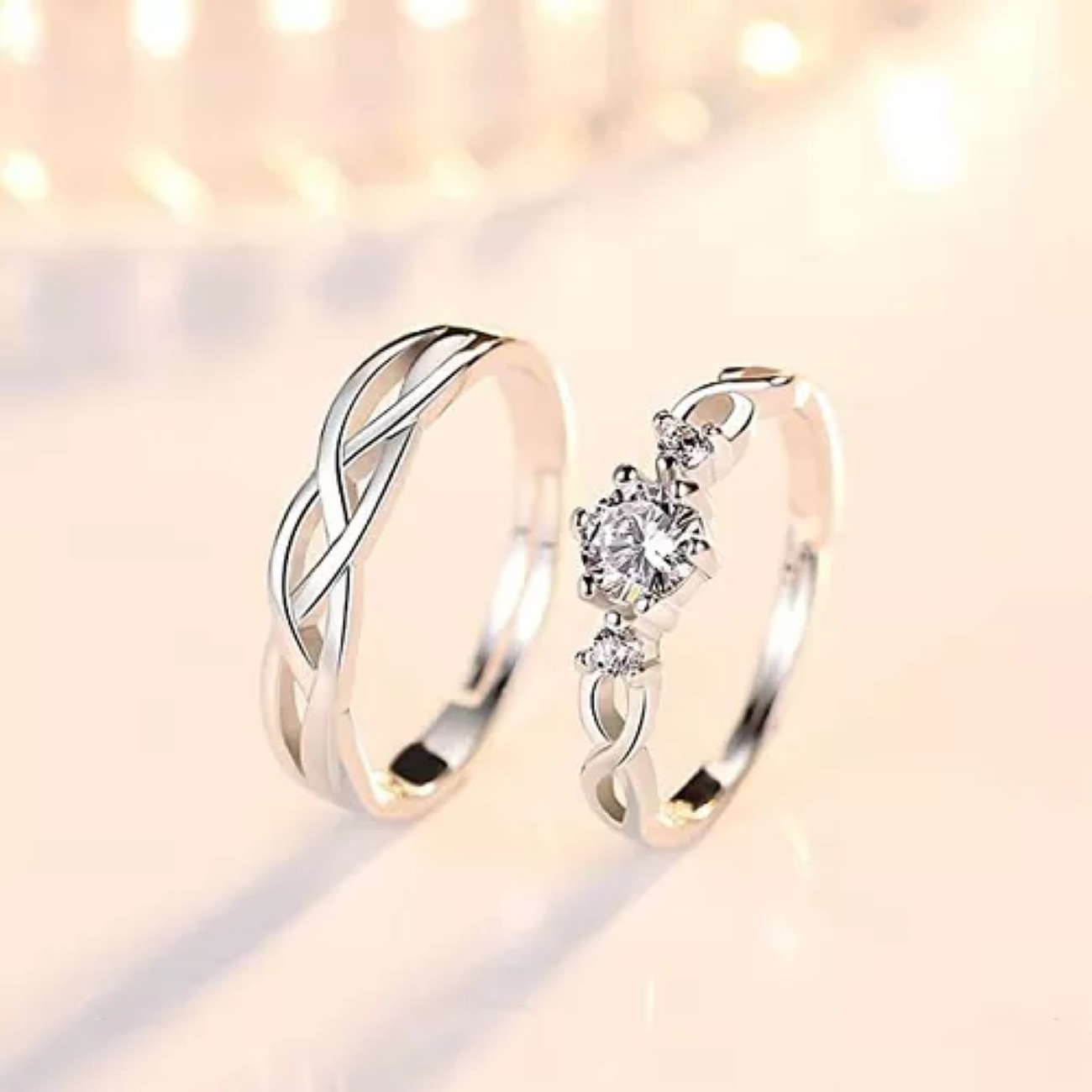 2 Anillos Promesa Plata Fina 925 Moderno Parejas Compromiso