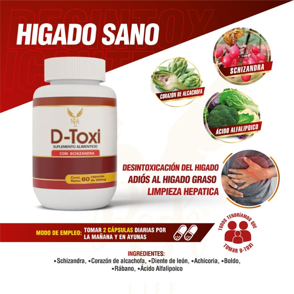 D-Toxi Desintoxicante del hígado, Limpieza hepática, Optimiza el metabolismo, Depura los riñones Frasco de 60 Cápsulas