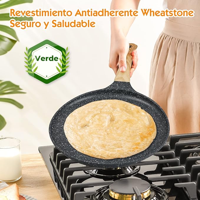 A HEEDU Crepera con Revestimiento Antiadherente 28cm para gas, eléctrica y de inducción, con Espátulas de Metal y Esparcidor de masa en forma de T