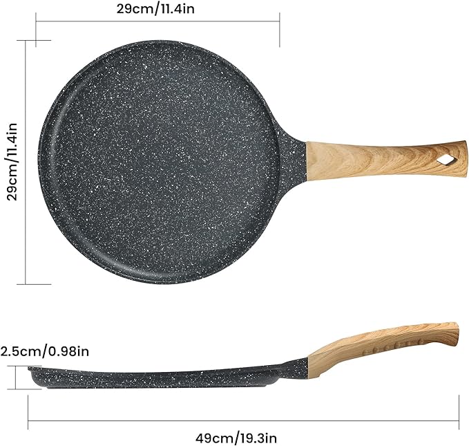 A HEEDU Crepera con Revestimiento Antiadherente 28cm para gas, eléctrica y de inducción, con Espátulas de Metal y Esparcidor de masa en forma de T