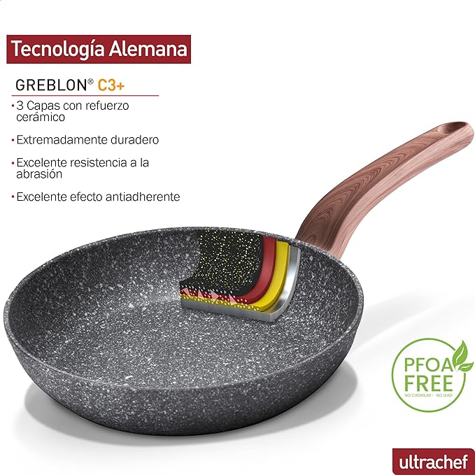 A Ultrachef Sartén con Revestimiento Antiadherente de Piedra de Alemania 100% libre de PFOA. 20cm
