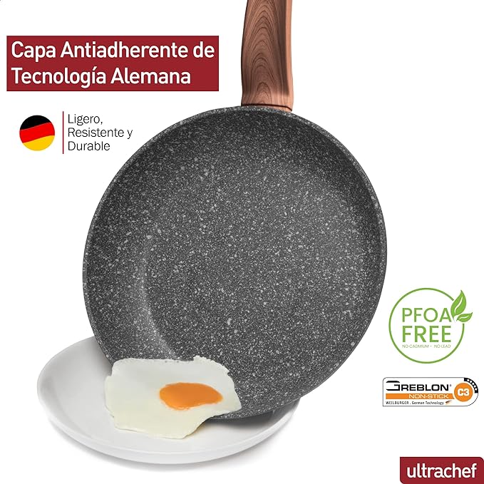 A Ultrachef Sartén con Revestimiento Antiadherente de Piedra de Alemania 100% libre de PFOA. 20cm