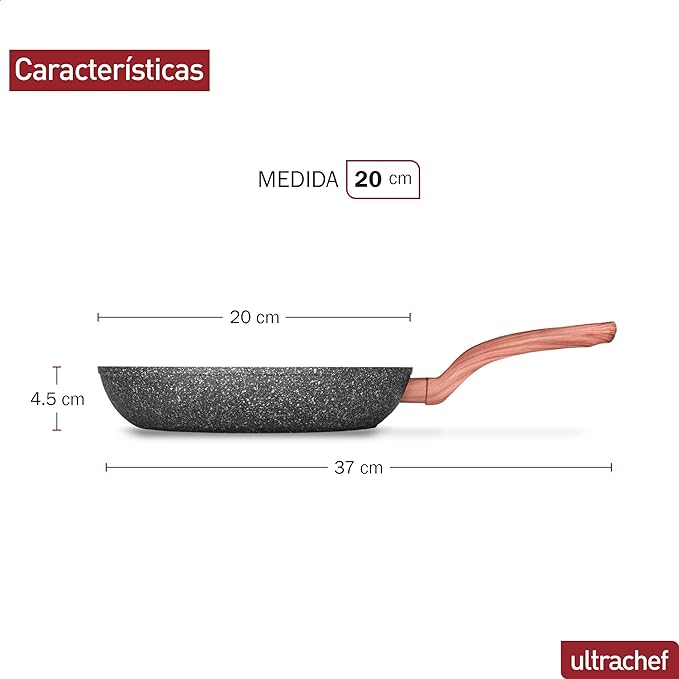 A Ultrachef Sartén con Revestimiento Antiadherente de Piedra de Alemania 100% libre de PFOA. 20cm