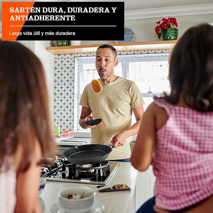 A Sarten Hierro Fundido 3 Piezas, Salandens Sartenes Antiadherentes, Cast Iron Skillet Con Mango Largo(6", 8" y 10")