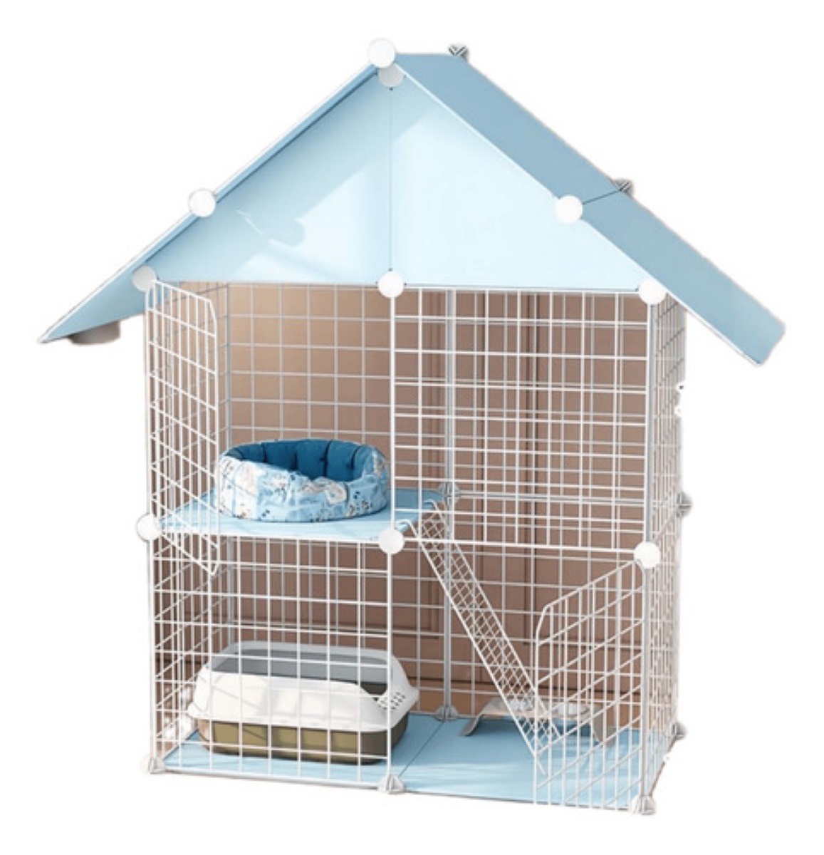 "Jaula Para Gatos De Interior Desmontable De Alambre De Metal Azul Claro "