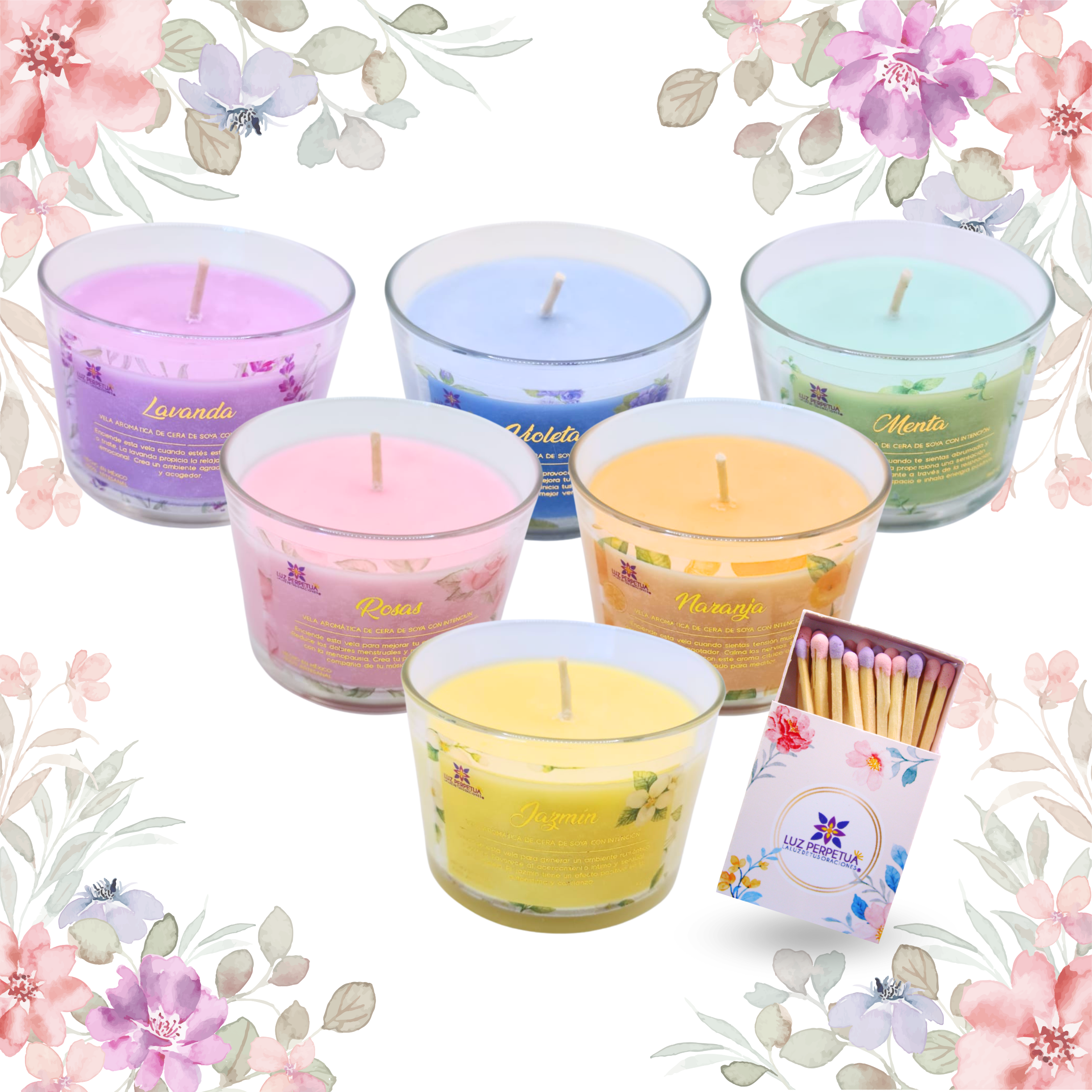 Set de 6 Velas Aromáticas. Estuche Premium de Velas Artesanales. Juego de Velas de Cera de Soya
