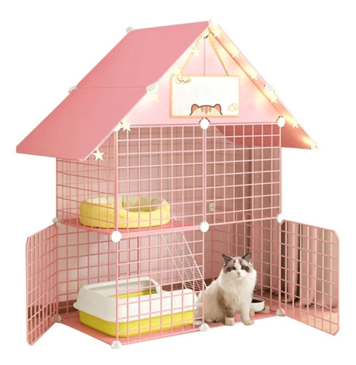 "Jaula Para Gatos De Interior Desmontable De Alambre De Metal Rosa Claro "